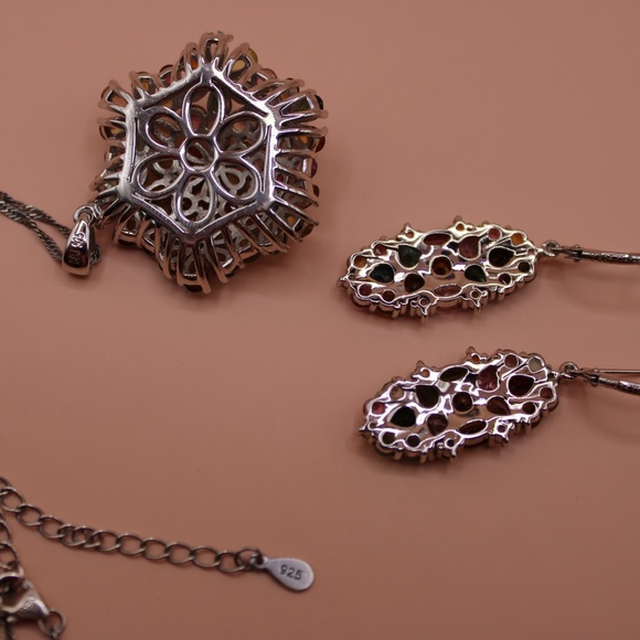 Sterling Silver Multi Tourmaline Necklace and Earrings set - Picture 3 of 4